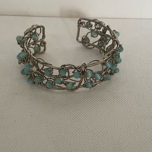 Beautiful wire cuff bracelet with aquamarine beads